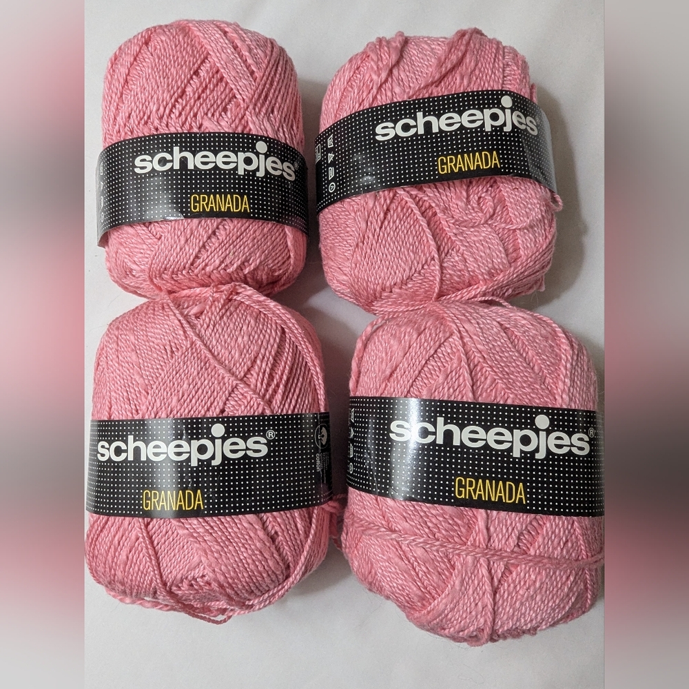 Cotton Yarn Granada from Scheepjes 4 x 50g Balls Pink 100 Percent Cotton